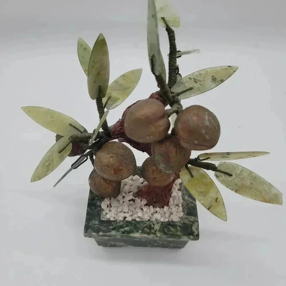 Vintage Chinese Carved Gemstone Fruit Tree Quartz Jade Leaves Bonsai Lucky 7" - Picture 5 of 14